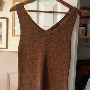 Brown Knit V-Neck Sleeveless tank